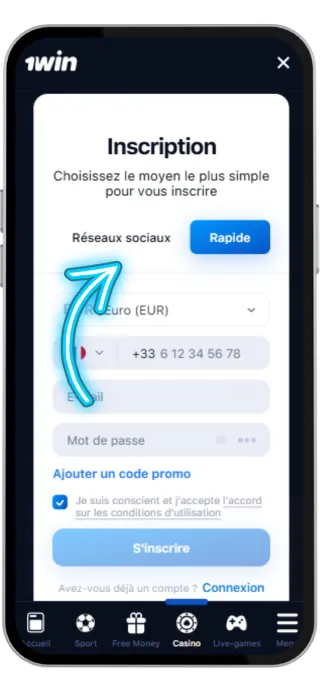 1Win How To Register - Choose