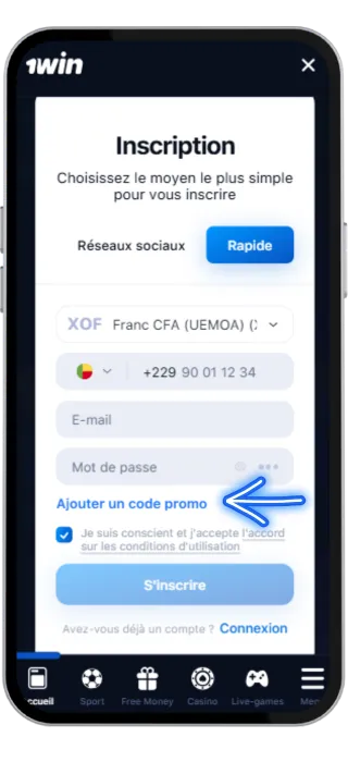 1win inscription - code promotionnel