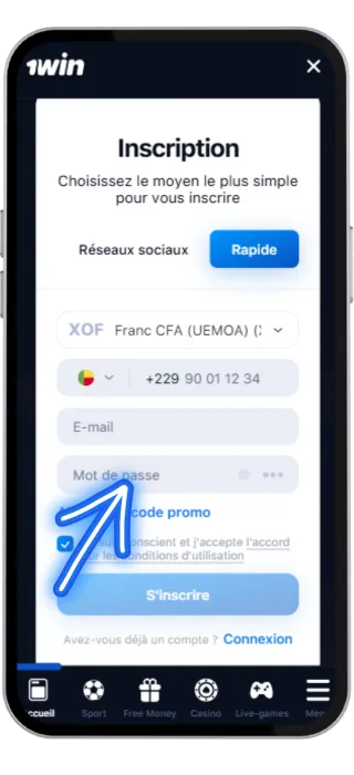 1win inscription - informations personnelles
